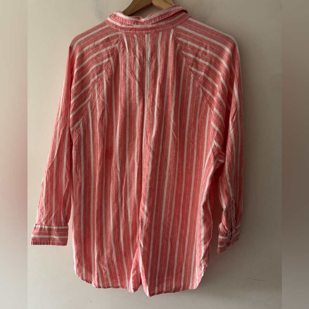 Aerie Linen Blend Coverup Shirt Pink and White Stripe Button Down - Picture 7 of 10